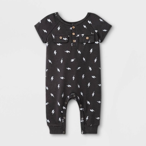 grayson mini Other - Grayson Mini Baby Boys' 'Lightning Bolt' Romper - Charcoal Gray